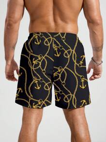 Surfspeed Men's Chain Print Beach Casual Shorts Man Swim Trunks - Black - View 2