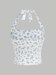 SHEIN Girlism Tween Girl 2 件套，休闲简约舒适褶皱腰挂脖背心 - 黑色 - 查看 7