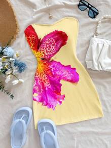 Soleia 女式迷你连衣裙，夏季时尚 - 黃色 - 查看 1