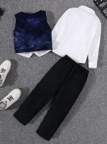 Young Boy Thermal Lined Button Up Vest Blazer & Pants & Shirt - Multicolor - View 2