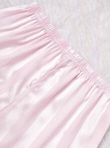 3pcs/Set Girls' Casual Watermelon Striped Short Sleeve Cardigan, Shorts And Pants Pajama Set - Dusty Pink - View 5