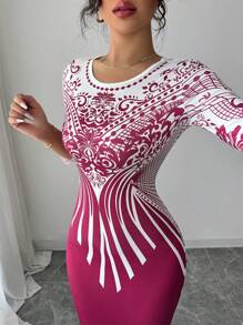 Modelyn Đầm dài bó in kỹ thuật số cho nữ - Nhiều màu - Xem 3