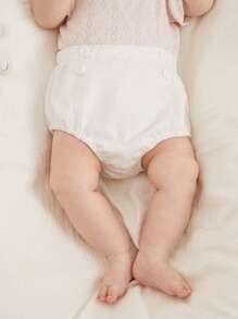 SHEIN 2pcs/Set Infant/Newborn/Toddler Girls' Cozy Button-Decor Striped Shorts Set, Spring/Summer New Arrival, Suitable For Daily Outings, Vacations, And Birthday Party - Multicolor - View 12