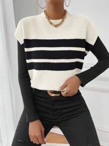Chiquease Autumn/Winter Casual Colorblock Striped Knit Vest - Multicolor - View 4