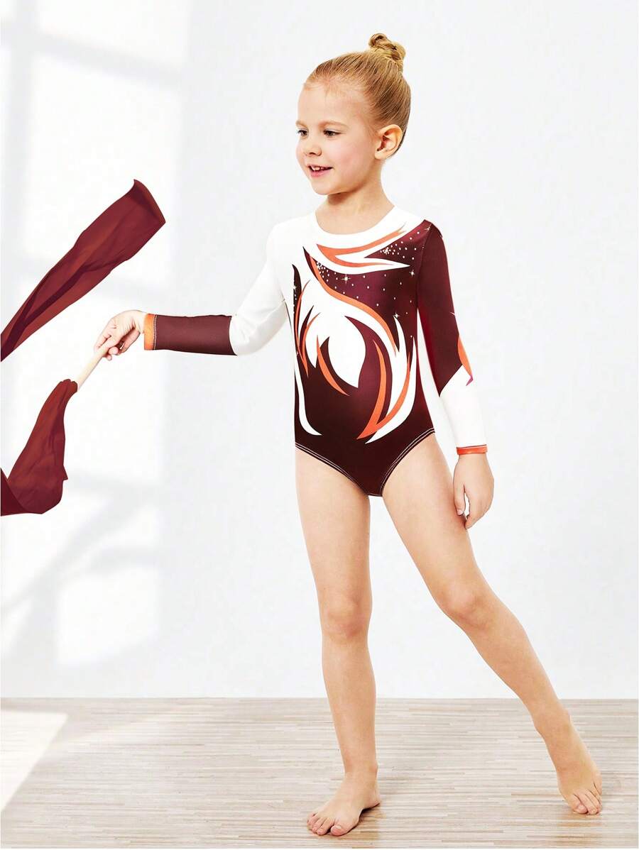 SHEIN Young Girl' Comfortable Contrast Color Long Sleeve Jumpsuit, Dance & Sports Activewear, Spring Autumn Performance