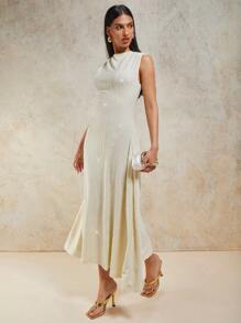 COSMINA Women Sleeveless Solid Color Long Dress, Fashionable For Summer - Blue - View 1