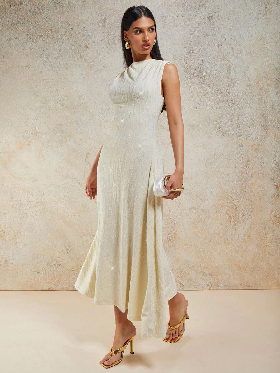 COSMINA Women Sleeveless Solid Color Long Dress, Fashionable For Summer - Blue - View 1
