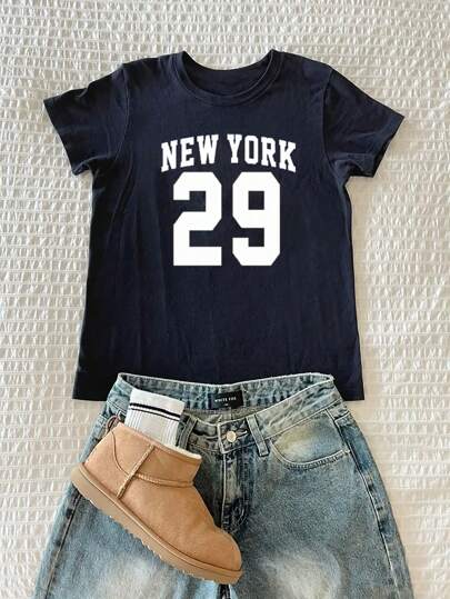 Jouncy 纽约字母 29 印花女式 T 恤