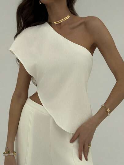 Aloruh 女式简约纯色纹理不对称下摆衬衫