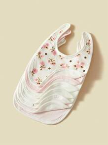 Set de 7 baberos para bebé, paños para eructar con estampado floral y de lazo, transpirables y absorbentes, para bebés niñas, primavera/verano