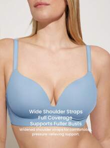 LUVLETTE Dream Curve Support+ Blue Wireless Push Up T-Shirt Basic SizeFreedom Bra No Show Underwear Comfortable Must-Haves