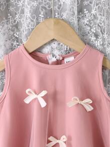 Souflis Souflis 女婴优雅甜美公主网眼吊带无袖连衣裙，粉色，蝴蝶结装饰，网眼荷叶边下摆 - 藕粉色 - 查看 5