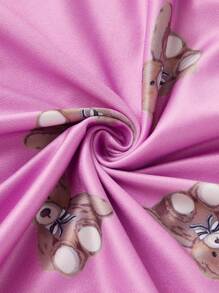 Young Girl Loose Cute Bear Print Ruffled Hem Long Nightgown, White, Summer - Pink - View 7