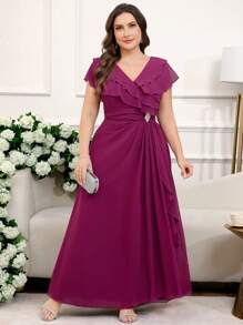 Ellevyn Vestido de fiesta de noche elegante largo de color vino tinto para mujer de talla grande, vestidos largos elegantes para mujer, vestidos maxi elegantes para mujer, vestidos elegantes para mujer, vestidos de verano para mujer, vestidos de talla grande para mujer, vestido morado, vestido de fiesta, vestido con volantes, atuendos de fiesta para mujer, vestidos para bodas y eventos, vestidos curvos, vestido modesto de talla grande de verano - Rosa Fucsia - Ver 5
