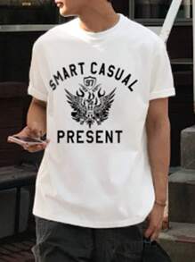 DAZY White Letter Graphic Print Short Sleeve T-Shirt For Men, Summer - White - View 7