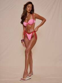 Musera Resort 高腿 V 腰撞色装饰比基尼泳裤仅限春夏季度假可爱优雅沙滩泳装