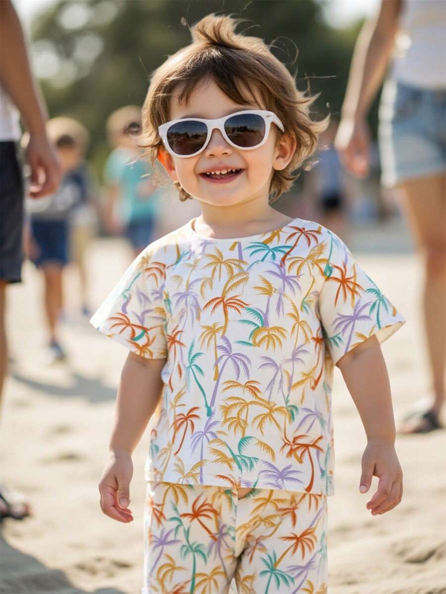 Young Boy Casual Minimalistic Pattern Short Sleeve Round Neck T-Shirt, Suitable For Summer - Multicolor - View 1