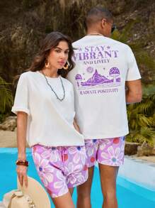 Manfinity VCAY Camiseta suelta de manga corta y cuello redondo con estampado para hombres, disponible en varios tamaños - Blanco - Ver 2