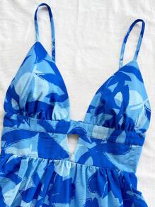 Soleia New Arrival Spring & Summer Casual Vacation Western Beach Wedding Guest Attire Graduation Brunch Women's Dress, St. Patrick's Day Spring Break Easter Music Festival, Elegant Boho Tropical Leaf Print Spaghetti Strap Backless Mini Dress,Summer Dresses For Women - Blue - View 4