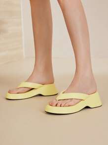 MOTF PREMIUM TOE POST PLATFORM WEDGE SANDALS - Yellow - View 3