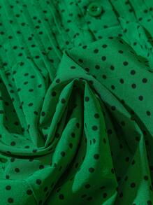 SHEIN LUNE 女士圆点印花荷叶边袖 H 型设计休闲宽松衬衫，适合度假和日常穿着 - 綠色 - 查看 5