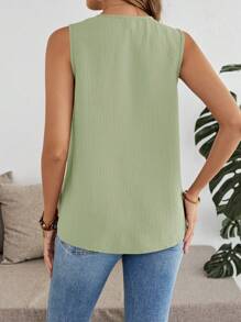 EMERY ROSE Áo sơ mi nữ không tay cổ chữ V thiết kế nút màu trơn đơn giản - màu xanh lá - Xem 2