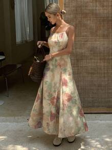 DAZY Women All-Over Print Spaghetti Strap Midi Skater Dress