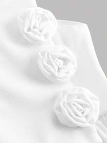 Girlism Teen Girl Vintage Asymmetrical Neckline 3D Rose Mini Strapless Dress Party White Flower Tube Dress Fall Clothes,Christmas - White - View 4