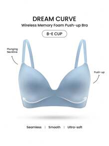 LUVLETTE Dream Curve Support+ Blue Wireless Push Up T-Shirt Basic SizeFreedom Bra No Show Underwear Comfortable Must-Haves
