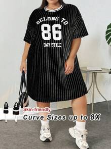 SHEIN CURVE+ 大码宽松运动字母T恤裙 - 彩色 - 查看 1