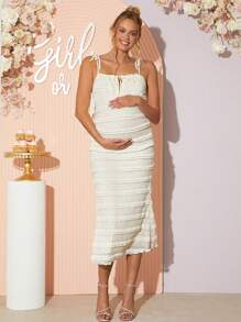 Loomaby Váy ren xòe thanh lịch cho bà bầu - trắng - Xem 3