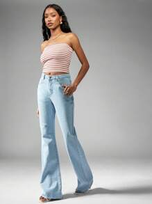 MISSGUIDED Designer High-Rise Wide-Leg Jeans, Y2K Fashion Statement Pants, Retro 90s Style Light Blue Denim Bottoms, Spring Summer - Blue - View 6