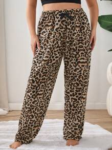 RueChic Damen Kontrastfarben Band mit Leopardenmuster Homewear Schlafunterteil, Große Größen