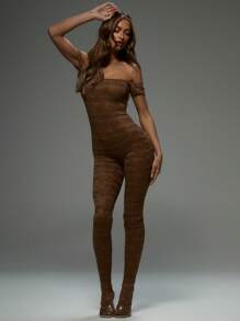 MUSERA Bardot Sleeve 'Musera' Patterned Lace Fitted Unitard Sock Sexy Ibiza Fits Spring Summer Vacation Beach Elegant Sexy Club Spring Summer Vacation Elegant