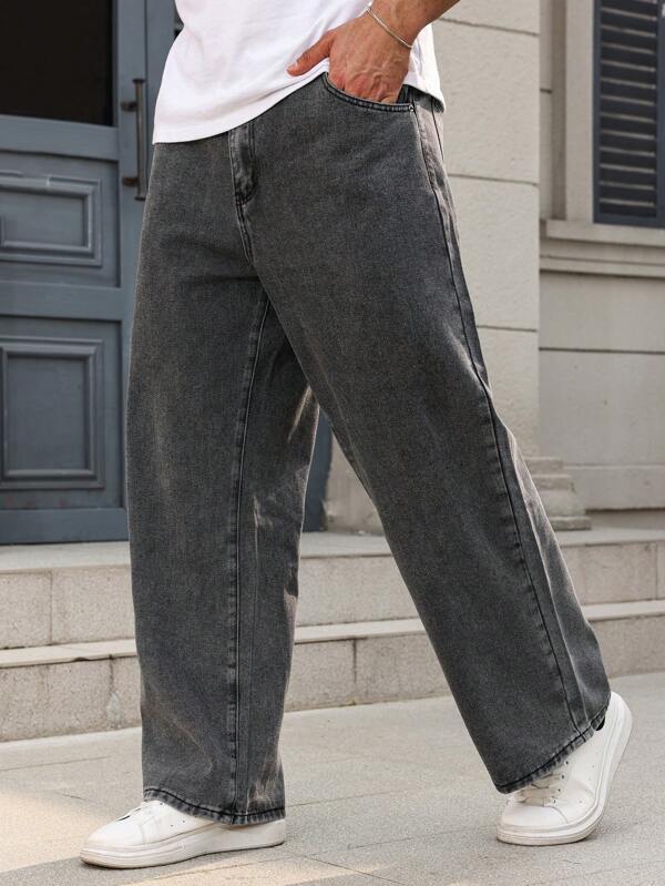 Manfinity Hypemode Men's Plus Size Grey Denim Jeans: Casual Basic And Long Zippered Style For Everyday Comfort Hang Out Going Out Commute Work Urban