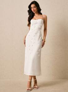 Poéselle 女式长款纯色细肩带连衣裙，夏季时尚 - 白色 - 查看 3