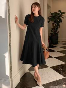 DAZY Vestido largo de unicolor elegante para mujer, con volantes, informal, de moda para el verano