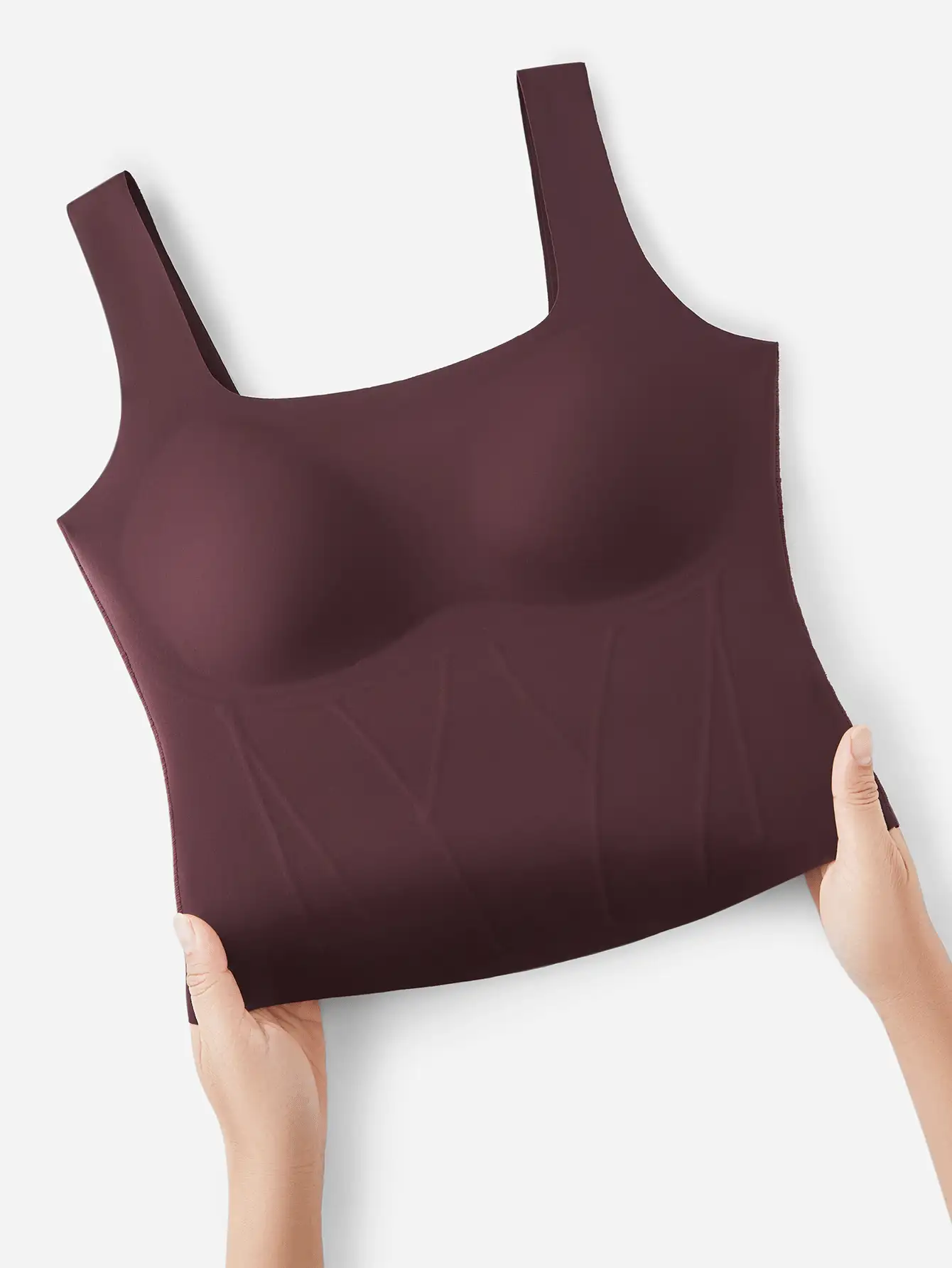 LUVLETTE Square-Neck Built-In Bra Basic SizeFreedom Shapewear LingerieAsOuterwear Tank Crop Top Comfortabel Must-Haves Bra-Free Cami - Chocolate Brown - View 8