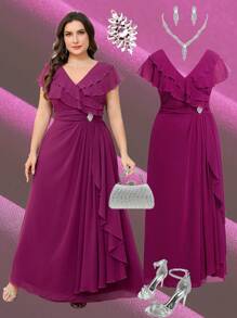 Ellevyn Vestido de fiesta de noche elegante largo de color vino tinto para mujer de talla grande, vestidos largos elegantes para mujer, vestidos maxi elegantes para mujer, vestidos elegantes para mujer, vestidos de verano para mujer, vestidos de talla grande para mujer, vestido morado, vestido de fiesta, vestido con volantes, atuendos de fiesta para mujer, vestidos para bodas y eventos, vestidos curvos, vestido modesto de talla grande de verano - Rosa Fucsia - Ver 1