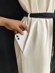 Chiquease Rafferiza 女款杏色亚麻休闲度假旅行豹纹前扣衬衫腰带蝴蝶结口袋侧开衩优雅通勤老款风 2025 夏季新款短袖女式休闲撞色前扣长裙 - 杏色 - 查看 8