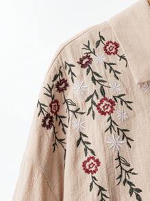 Lacomfia 2pcs/Set Women Floral Embroidery Long Sleeve Buttoned Shirt And Pants Embroidered Casual Cotton Sweat-Wicking Shirt And Pants Set