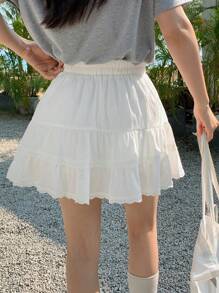 DAZY 全新夏季女士甜美海滩度假休闲裙，荷叶边 - 白色 - 查看 7