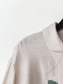 Modelyn 大码女式花卉印花长袖纽扣衬衫和休闲裤两件套 - 綠色 - 查看 3