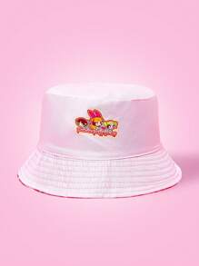 THE POWERPUFF GIRLS X SHEIN Mũ xô họa tiết trái tim và hoa, bong bóng, hoa mao lương thời trang giản dị có thể đảo ngược - Đỏ - Xem 4