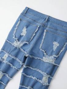 ROMWE MEN Grunge Punk 男式休闲洗水做旧磨边牛仔裤 - 藍色 - 查看 6