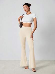 SHEIN Tall Women's Basic Three Pieces Solid Color Waist Tight And Flared Trousers Suit Suitable For All Seasons - Multicolor - View 11