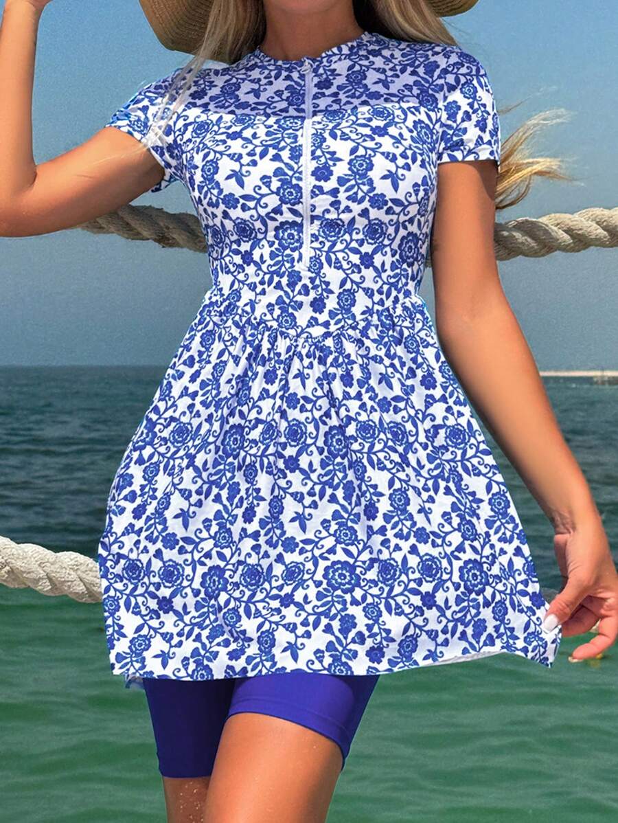 Swim Mulvari Traje de baño de primavera/verano para mujer 2025, con diseño de porcelana azul y blanca, conjunto de ropa de playa