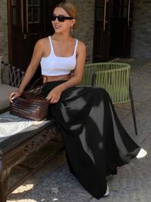 Livesso 女士休闲百搭纯色褶裥A字裙，适合春夏秋季穿着 - 黑色 - 查看 7