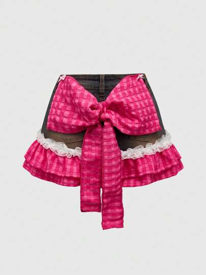 Kawaii تنورة جينز قصيرة بوصلة بندقة لفئة البدناء