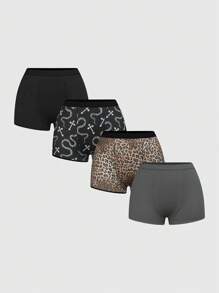 ROMWE 4pcs Gothic Punk Cross, Snake Skin, Leopard Print Design Men's Boxer Briefs Set - Multicolor - View 1